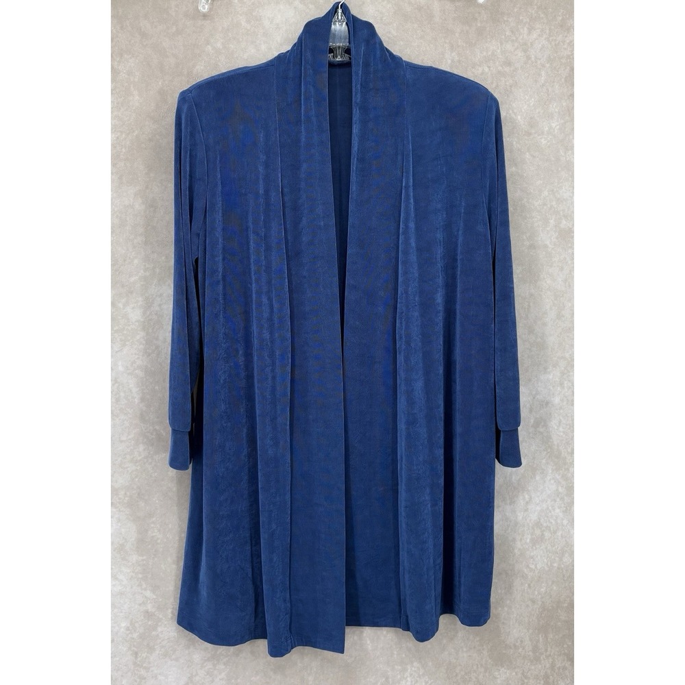 Vikki Vi Open Front Textured Rib Knit Duster Cardigan Blue Size 0X Made USA